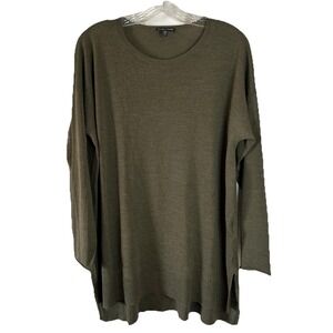 Eileen Fisher Green 100% Wool Long Sleeve Swrt Women Sz Large